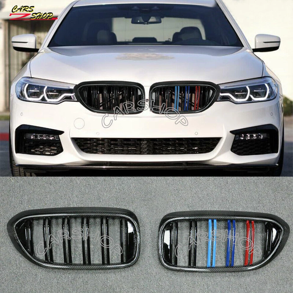 For BMW G30 G31 535i 2017-2022 Dual Slat Color Carbon Fiber Front Kidney Grille - Изображение 1 из 4