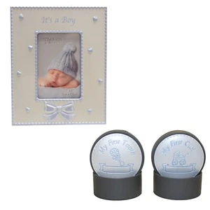 Baby Keepsake Tooth/Curl Trinket & Frame Gift Set - Blue / Boy - Picture 1 of 2