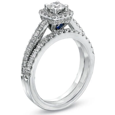 Vera Wang 1/2Ct White Round Moissanite Wedding Matching 14K White Gold Ring Set - Image 1 of 4