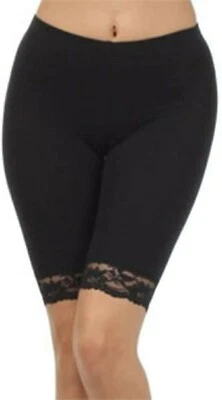 LADIES STRETCHY COTTON LYCRA ABOVE KNEE CYCLING SHORT  WITH LACED - Image 1 of 4