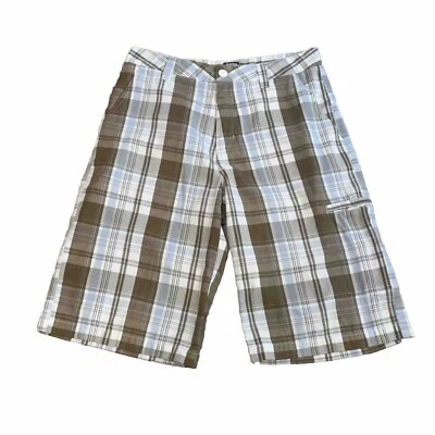 Vintage Anchor Blue Shorts Men 32 Tan Blue Plaid Baggy Chino Skater Grunge Y2K - Image 1 of 4