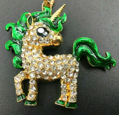 Broche Colgante Collar Betsey Johnson Sol UNICORNIO Caballo VERDE Estrás Foto 1 de 4