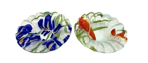 Sydenstricker Red Japanese Iris & Retired Blue Iris Fused Glass Berry Bowls (2) - Picture 1 of 11