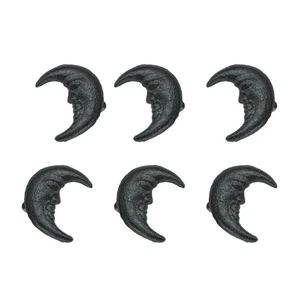 Set of 6 Black Cast Iron Crescent Moon Face Drawer Pull Decorative Cabinet Knobs - Picture 1 of 7