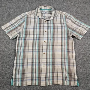 Camicia da campeggio Tommy Bahama uomo S blu a quadri misto seta manica corta IslandZone - Foto 1 di 12