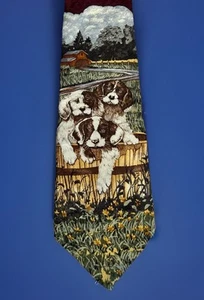 Endangered Species A Barrel Of Fun Puppies 100% Silk Tie Necktie EUC USA - Picture 1 of 4