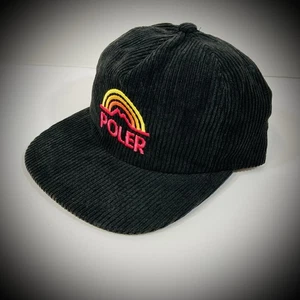 new POLER CORDUROY HAT unstructured flat bill snapback black pink yellow rainbow - Picture 1 of 10