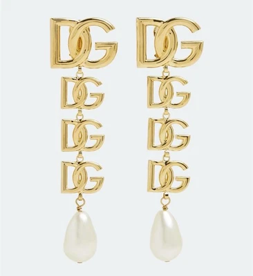 Dolce и Gabbana мульти логотип падение жемчуг зажим на серьги $1045 РЕДКАЯ - Изображение 1 из 4