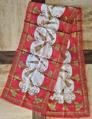Bufanda de seda vintage Oscar de la Renta para mujer roja y blanca con detalle de borla dorada Foto 1 de 4