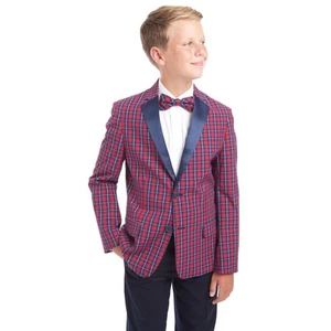 Tommy Hilfiger Big Boys Tailored Stretch Holiday Tartan Blazer - Red/Blue 16 - Picture 1 of 9