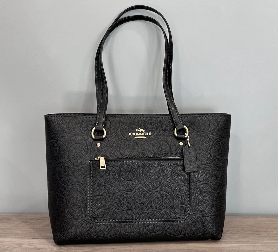 Bundle COACH CCD49 Station Tote Bag & CCL35 Long Wallet Signature Gold/Black