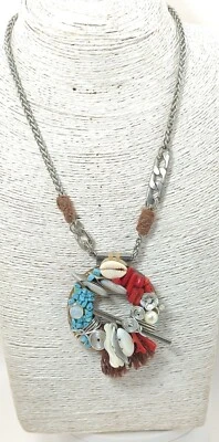 Collana Donna Con Ciondolo In Corallo, Turchese In Pietre Naturali, Lunghezza 50 - Immagine 1 di 3