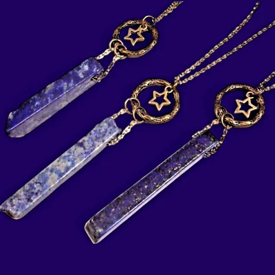 COLGANTE VARITA Y CÍRCULO LAPISLÁZULI estrella cristal gema natural collar wiccan 1V Foto 1 de 2
