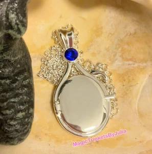 H2O Just Add Water Locket Capri Blue Crystal Gemstone Rhodium Plated Pendant - Picture 1 of 6