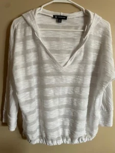 INC International Concepts Hooded Pullover White V-Neck Top Size M EUC - Picture 1 of 5