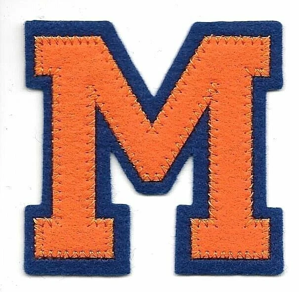 2 1/2" x 2 1/2" Orange Blue Block Letterman's Letter M Felt Patch - Image 1 of 1