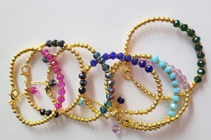 Yellow Gold Tone Czech Crystal Faceted Rondelle Beads Bracelet Fashion Gift NEW - Picture 1 of 9