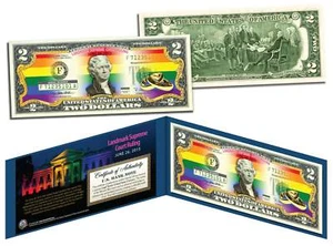 Billete de 2 dólares de la Corte Suprema del Orgullo Gay MATRIMONIO IGUALITARIO coloreado 6/26/2015 - Imagen 1 de 1