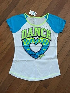Justice Girls Green Blue White Glitter Dance Heart Top Shirt Tee Size 8 New - Picture 1 of 10