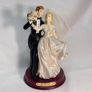 Bride & Groom La Verona Collection Bridal Gown Veil Tuxedo Wood Base 4"Diax7.5"H - Picture 1 of 9