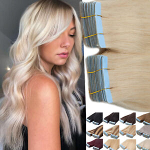 Tape In 100% Remy Human Hair Extensions Full Head Skin weft 18 20 22 24 inches
