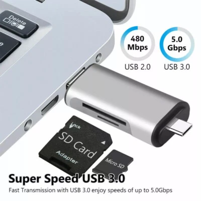 TF SD Memory Card Reader Type C USB 3.0 OTG Adapter For Android Phones Tablets - Image 1 of 4