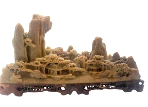 Vintage Chinese or Asian Carved Soapstone Scenic Long Intricate Sculpture - Picture 1 of 6