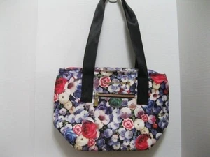 Adrienne Vittadini Floral Canvas Tote Bag With Black Leather Straps & Gold Zippe - Picture 1 of 4