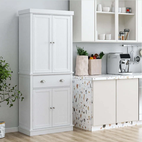 72.4'' Tall Kitchen Pantry with 4 Doors, Large Drawer Storage Cabinet Cover