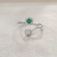 Natural Emerald Gemstone Cocktail Ring Size 6.5 18k White Gold Jewelry For Women