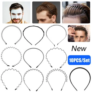 10PCS Metal Hair Headband Wave Style Hoop Band Comb Sport Hairband for Men Women - Picture 1 of 10
