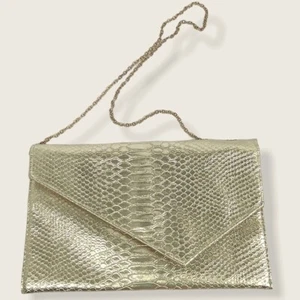 Jessica McClintock Gold Snake Alligator Print Envelope Clutch Evening Purse - Picture 1 of 6