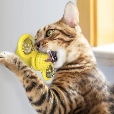 Molino de viento Juguetes para gatos Fidget Spinner para gatito con LED y bola de hierba gatera - Amarillo Foto 1 de 4