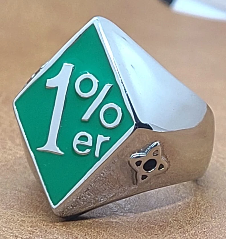 1%er один процент зеленый мотоцикла вне закона мотоциклиста из нержавеющей стали кольцо размеров 7 до 15 - Изображение 1 из 4