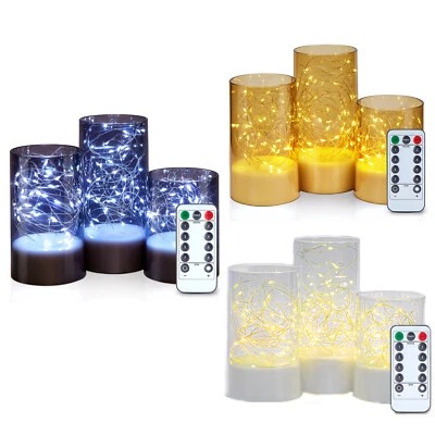 3Шт мерцание беспламенные свечи с струнных инструментов огни таймер Рождественская вечеринка декор - Изображение 1 из 4