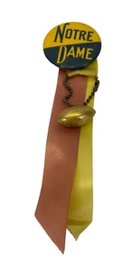 NOTRE DAME Vintage Football Ribbon Pin w/Gold Football Charm - Picture 1 of 3