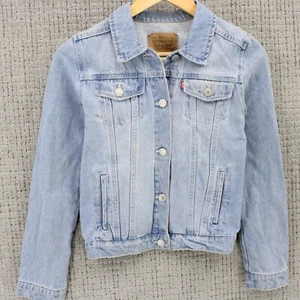 Vintage Levi's Denim Jacket Kids Youth Large Blue Medium Washed Button Front Y2k - Picture 1 of 9