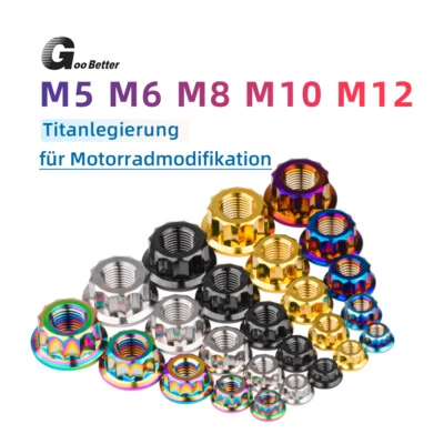Titanmutter M5 M6 M8 M10 M12 Motorrad Flanschmuttern 12-kant Muttern Bundmutter - Bild 1 von 4