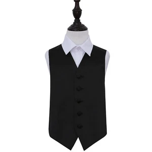 Black Satin Plain Solid Page Boys Kids Wedding Waistcoat Suit Vest by DQT - Picture 1 of 4