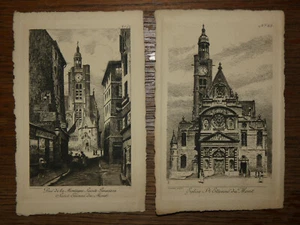 2vCPA eau forte saint etienne du mont : Eglise + rue de la montagne ste genevi - Picture 1 of 1