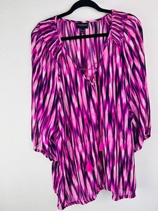 Lane Bryant 22/24 Boho Tunika Top rosa lila Ikat Print Quaste Bindebluse - Bild 1 von 6