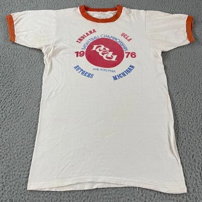 VTG 70s Indiana University Michigan T-Shirt Ringer Single Stitch M 1976 Champs * - Image 1 of 4