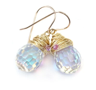 Pendientes Spyglass Designs hechos con envoltura de gotas de discoteca de cristal de oro macizo de 14 k Foto 1 de 4