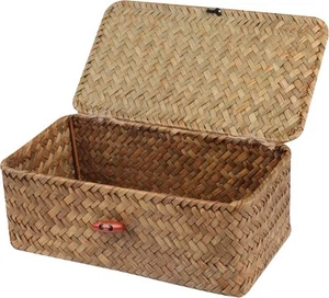 Wicker Shelf Baskets with Lid,Handwoven Seagrass Basket for Storage Basket Bins - Picture 1 of 6