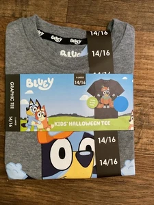 Bluey Kids Short Sleeve Gray Halloween Graphic Tee Size 14/16 Glow In The Dark - Picture 1 of 2