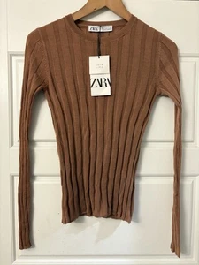 NWT Zara Brown Neutral Soft Stretch Comfy Cute Top Blouse Sweater Small S 2 4 6 - Picture 1 of 4