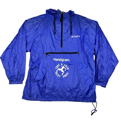Мужская винтажная ветровка 90-х Sony Handycam размер большой синий с капюшоном анорак куртка - Изображение 1 из 4
