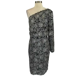 Ralph Lauren Women's Cocktail Dress Size 4 Black Floral Lace One Shoulder Sheath - Picture 1 of 10