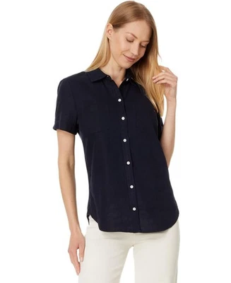 Camisa feminina Tommy Hilfiger acampamento manga curta (Sky Captain, X-pequena) - Imagem 1 de 4