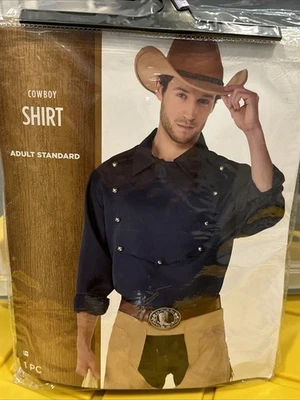 Camisa Vaquera Western Disfraz Halloween Hombre Adulto Estándar - Azul Marino Nueva con Etiquetas Foto 1 de 4